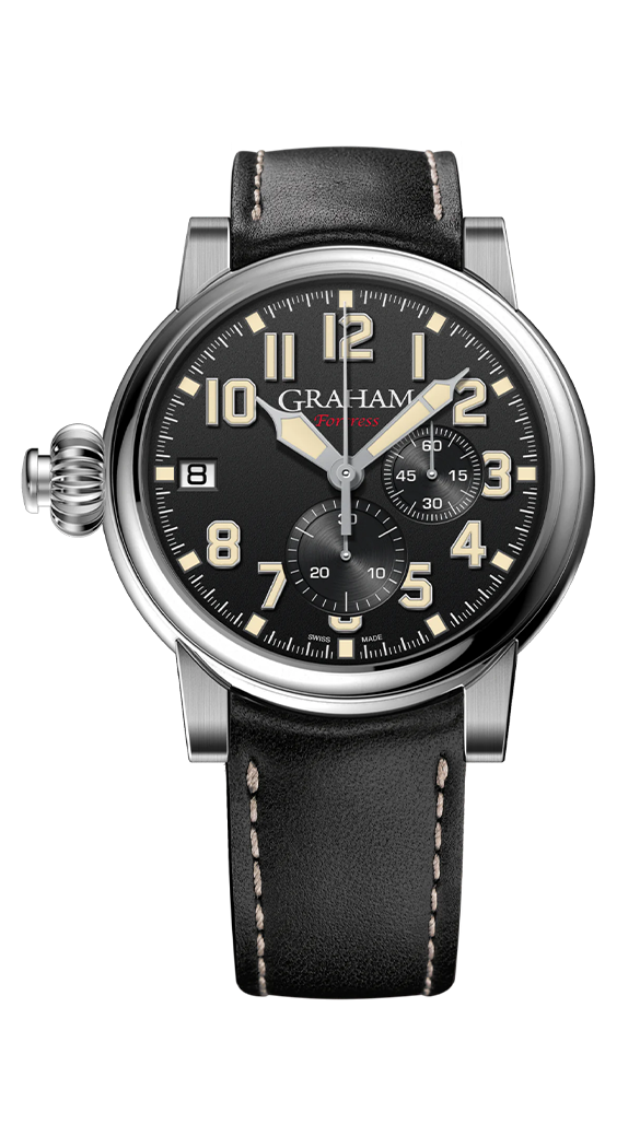 GRH CHRONOFIGHTER VINTAGE AUTO LEATHER STRAP MENS BLACK DIAL WATCH