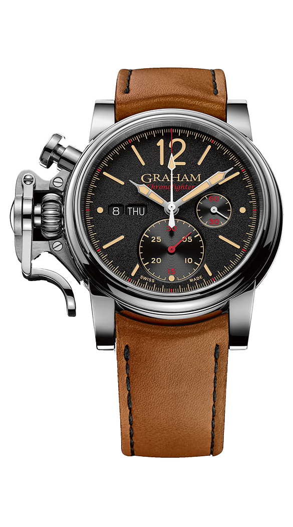 GRH CHRONOFIGHTER VINTAGE AUTO LEATHER STRAP MENS BROWN DIAL WATCH