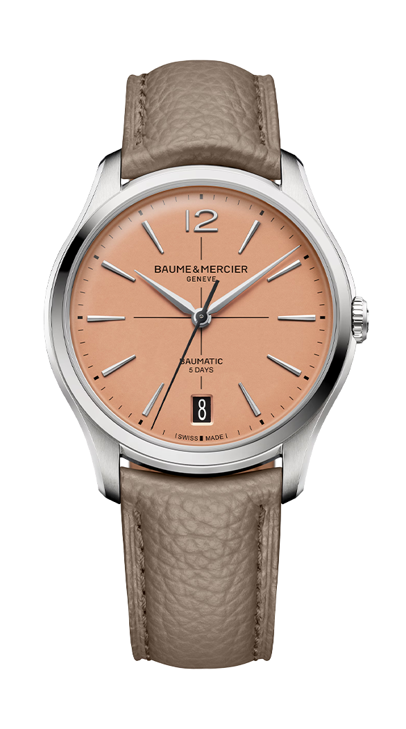 Clifton, steel, leather watch. Men, automatic, round, 39 mm.