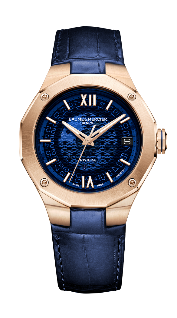 Riviera, 18k pink gold, alligator watch. Men, automatic, dodecagonal, 39 mm.